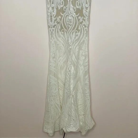 Windsor Meg Formal Sequin Halter Dress White Sz M - Picture 7 of 15